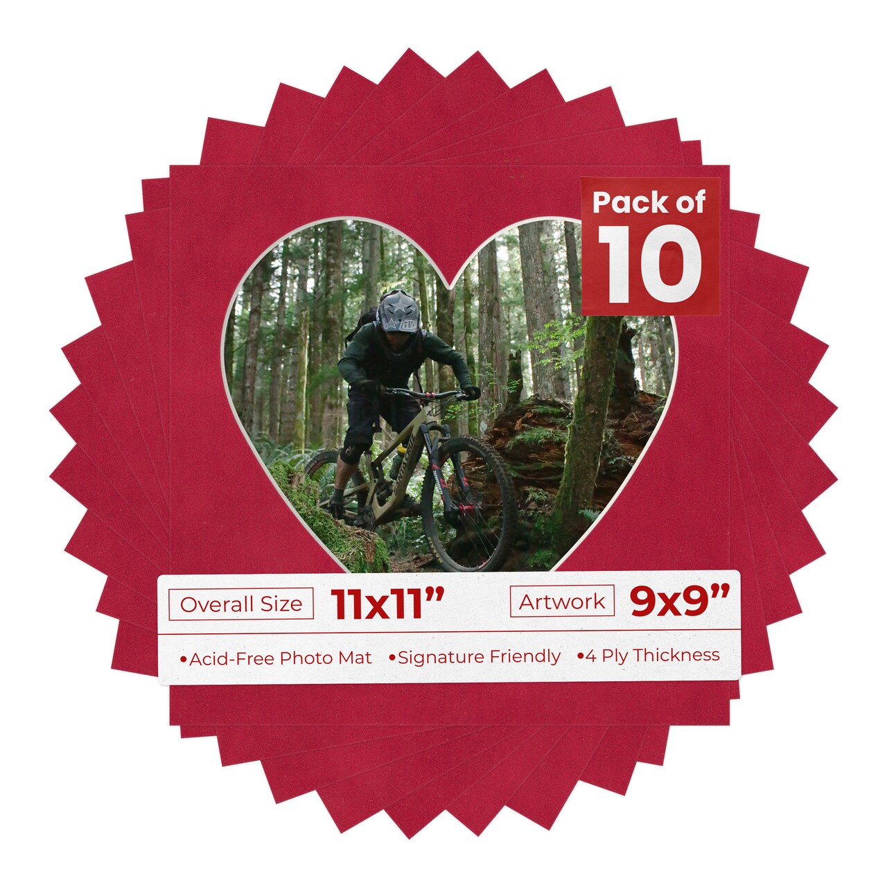 Red Suede Mat Board for 11x11 Frames - Heart Opening for 9x9 Photos